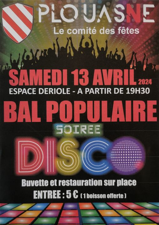 Soirée Disco  le samedi 13 avril à partir de 19h30 à Plouasne, organisé par le comité des fêtes
