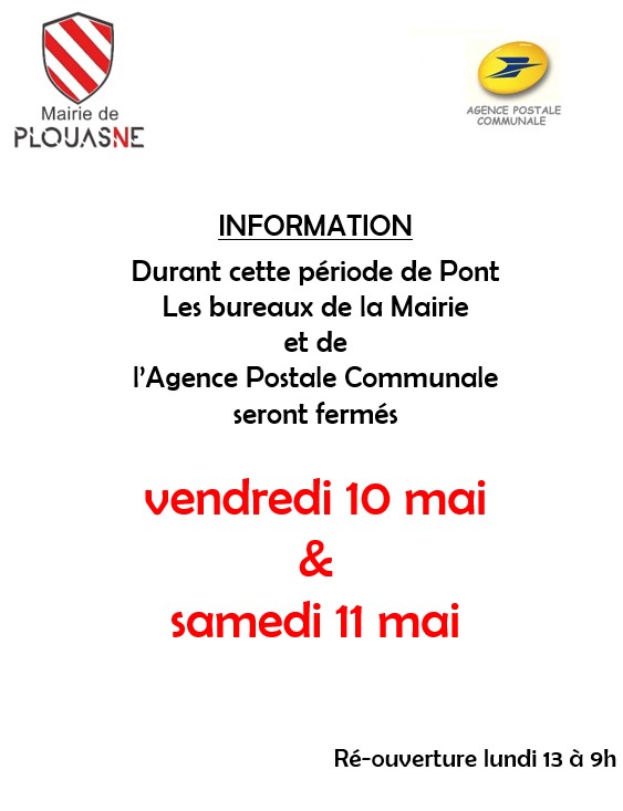 Fermeture Mairie et Agence Postale