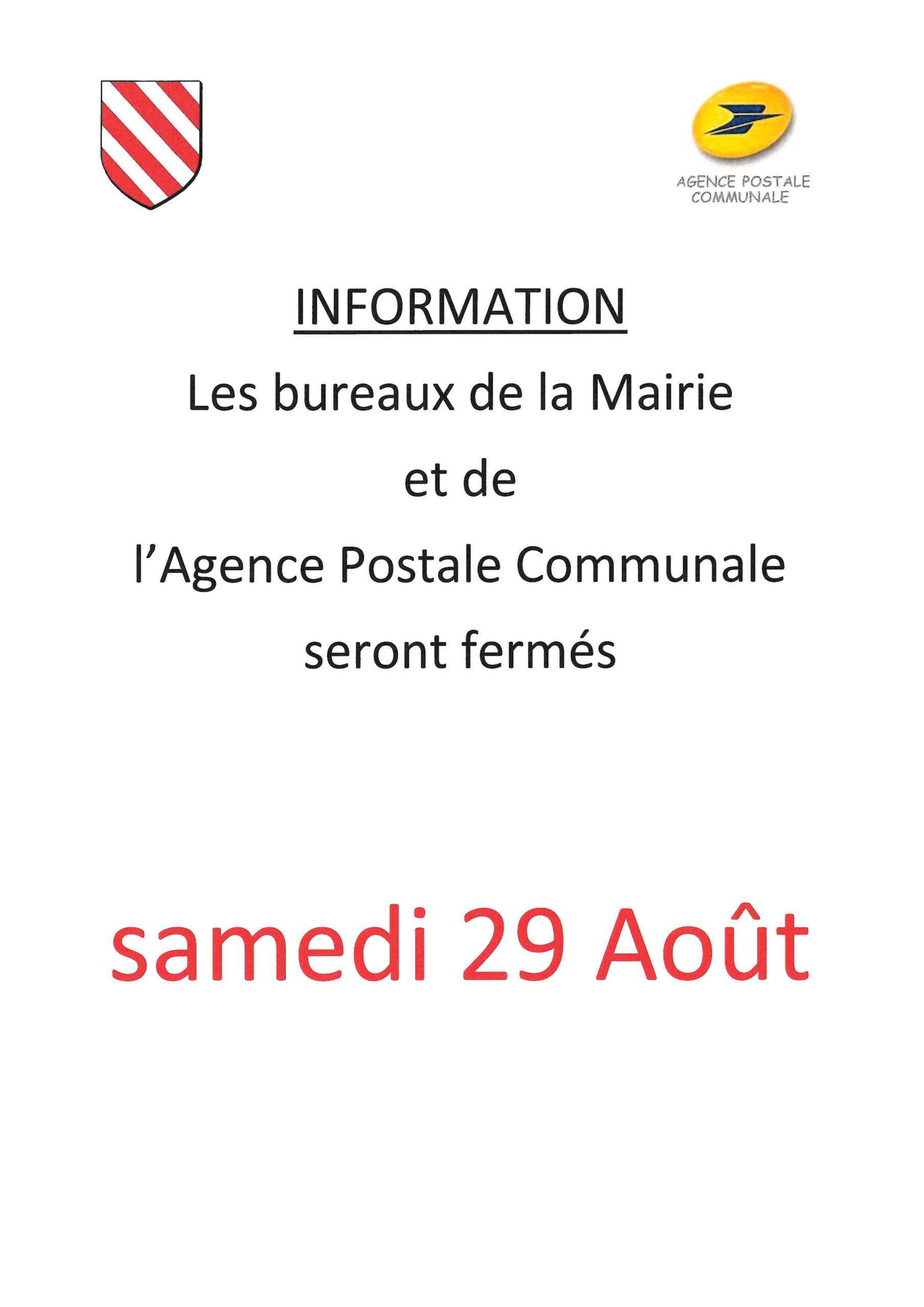 Fermeture estivale des bureaux